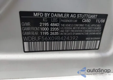 2009 Mercedes-Benz E 350 from USA, damaged, VIN WDBUF56X09B424392